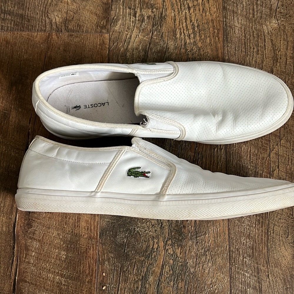Mens white LACOSTE SLIP ON SHOE